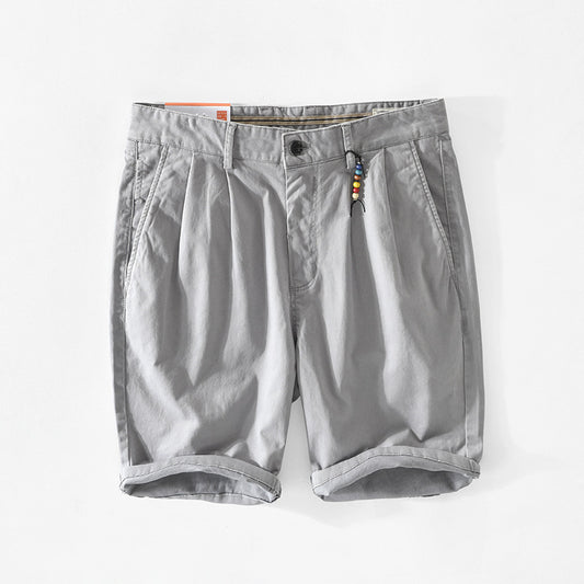 New Men's Solid Color Casual Cotton Five-point Pants