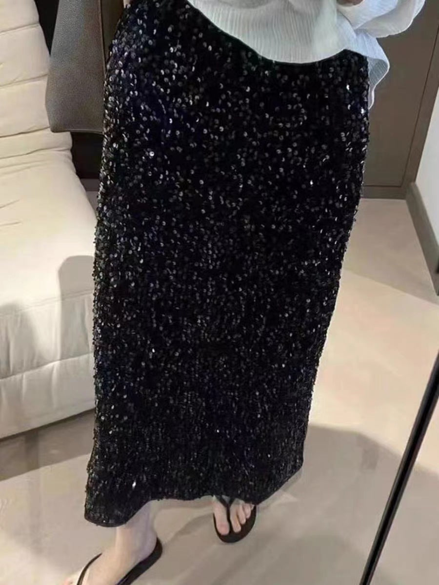 Women's Elegant Fashion High Waist Slimming Sequined Skirt