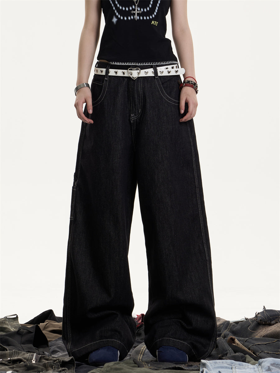 American Retro Washed Worn Jeans Women's Loose Straight