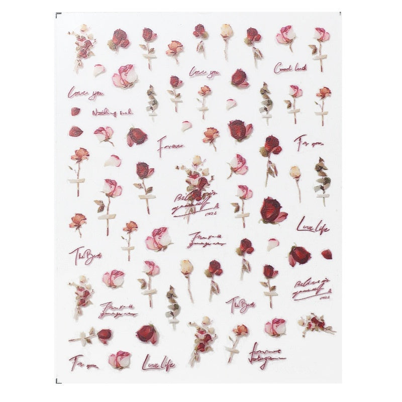 Dried Rose Flower Nail Sticker