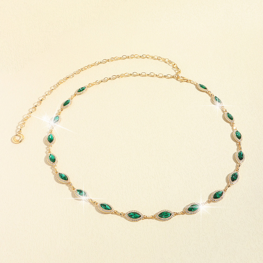 Women's Waist Chain High Touch Crystal Emerald Set Fine Metal Chain Everything Dress Elegant Jewelry Accessories