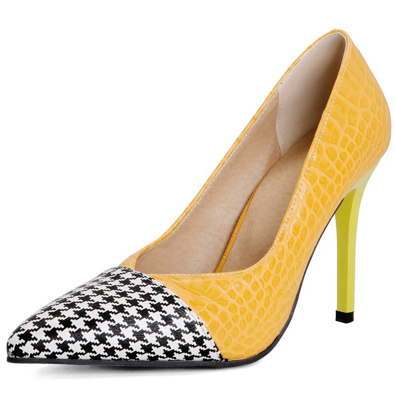 High Heels European And American Color Matching Pointed Shallow Mouth Stiletto Shoes