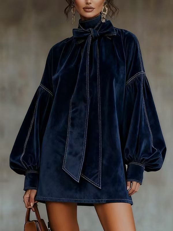 Elegant Bow-Tie Lantern-Sleeve Jacket For Women