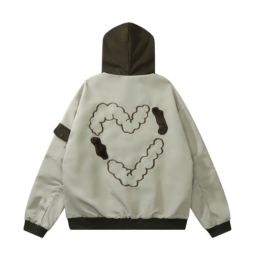 Love Embroidered Colorblock Hood Jacket