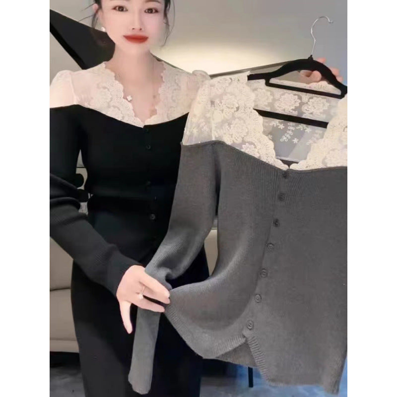 Sexy New Crochet Lace Shoulder Sweater