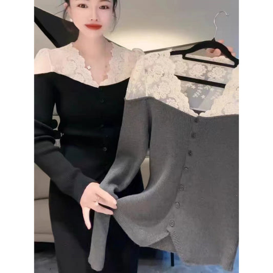 Sexy New Crochet Lace Shoulder Sweater
