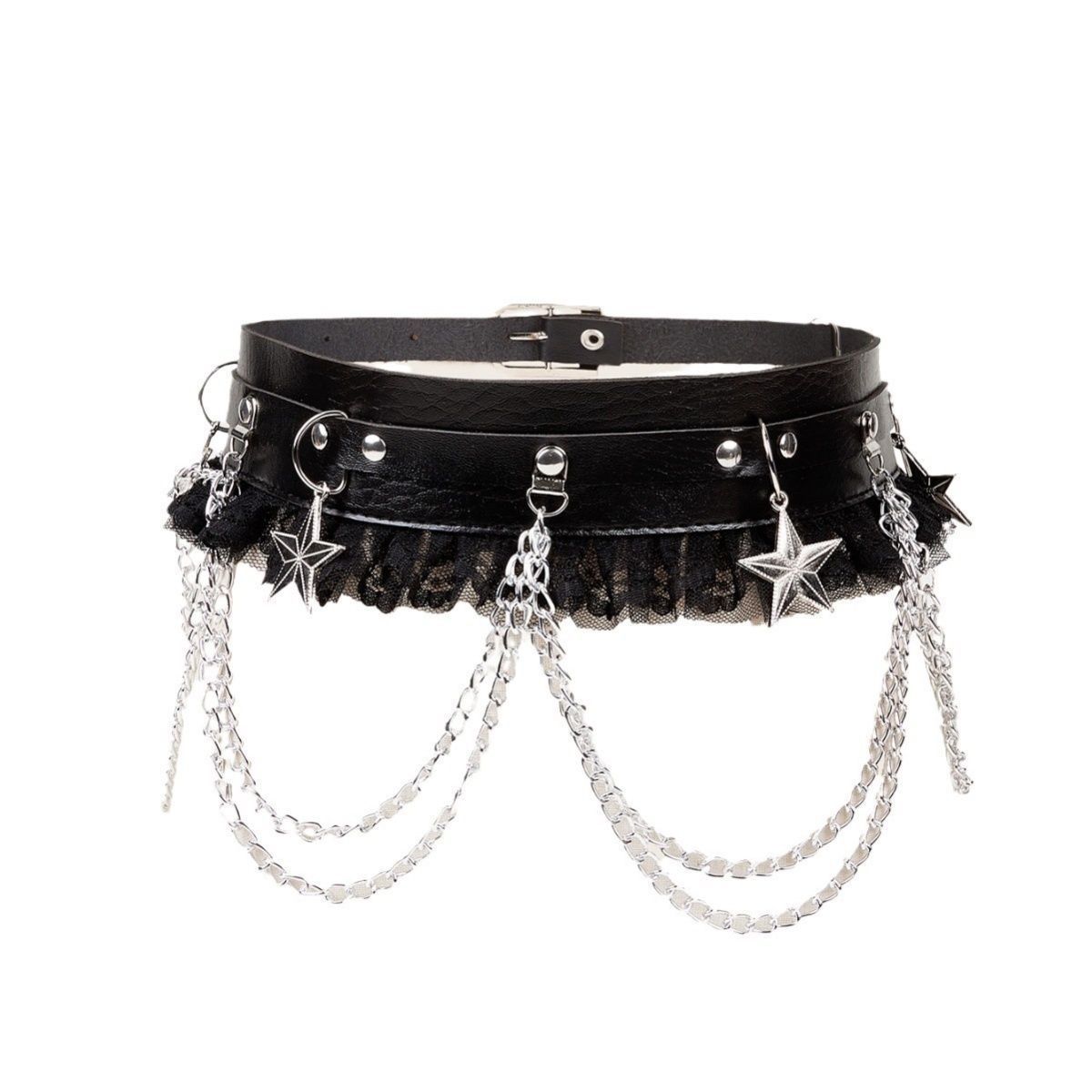 Dark Chain Punk Belt Female Hip Hop Lace Patchwork Easy Matching Fashion With Dress