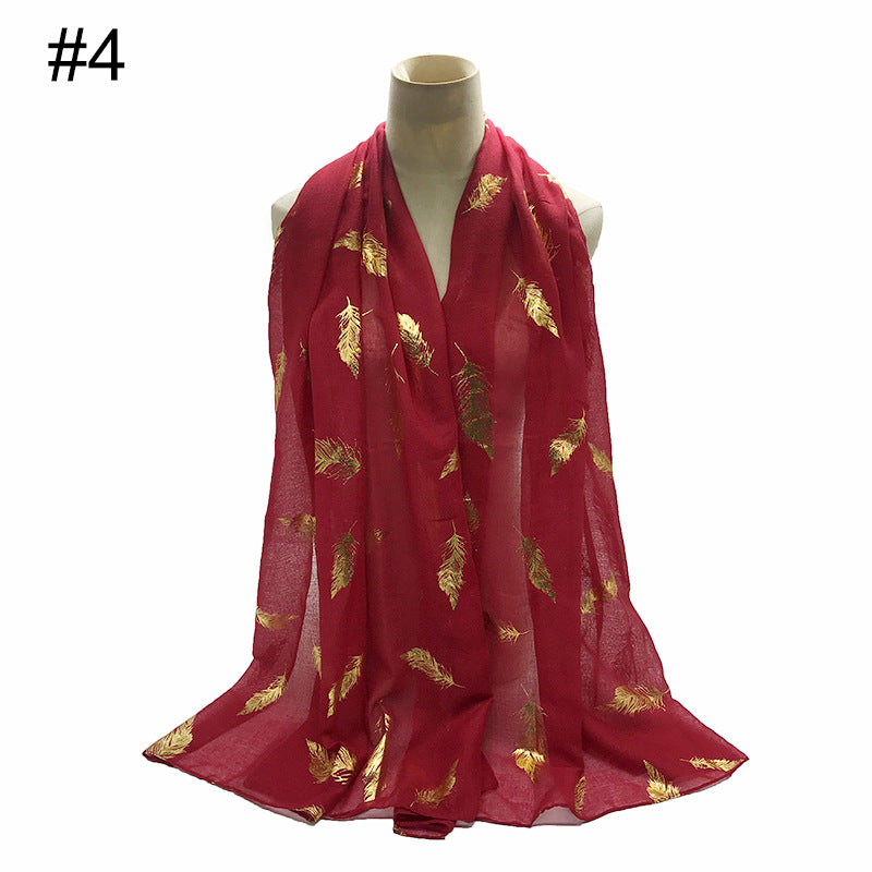 Gold Leaf Print Women's Versatile Scarf Turban Shawl