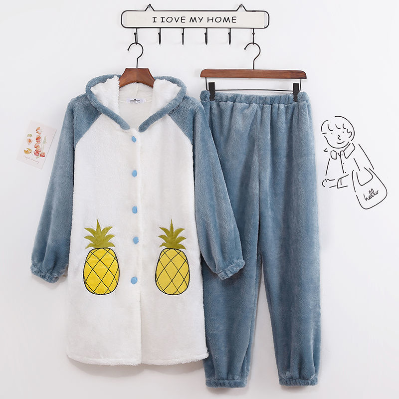 Couples Thick Flannel Hooded Pajama Set