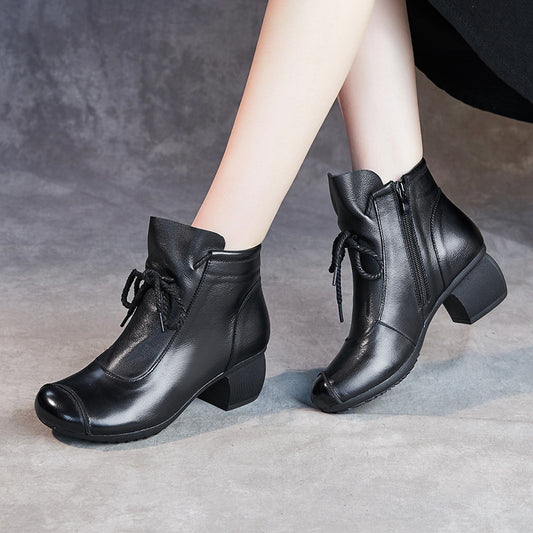 Women's Fashion Vintage Side Zip Mid Heel Booties