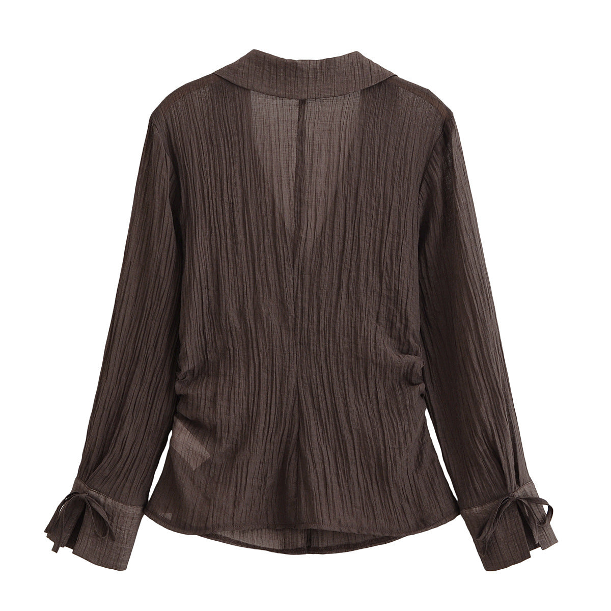Summer New V-neck Bowknot Decoration Semi-transparent Shirt