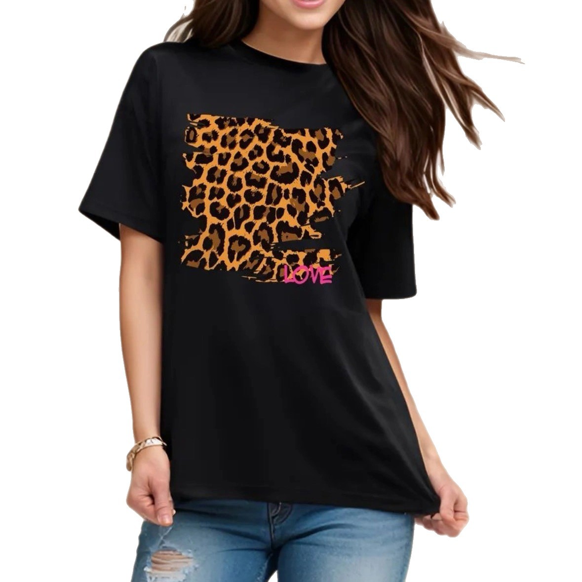 Retro Casual Fashion Pure Cotton Leopard-Print T-Shirt