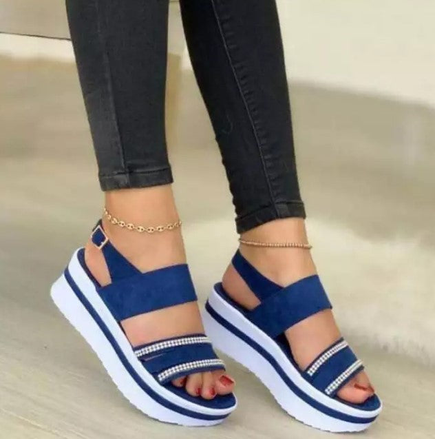 Large Size Thick Bottom Women's New Rhinestone Sandals