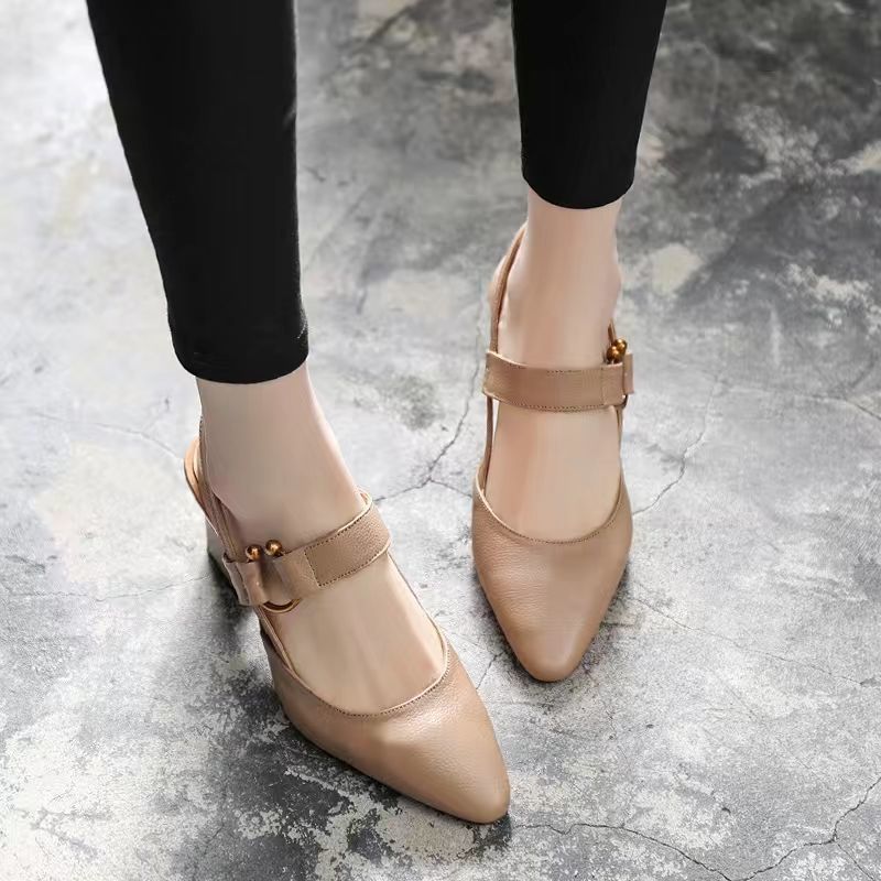 Mid Heel Women's Chunky Heels Pointed Buckle