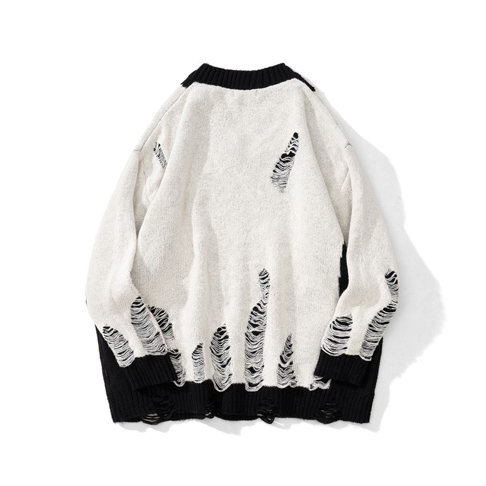 Lazy Wind Color Matching Hole Beggar Sweater