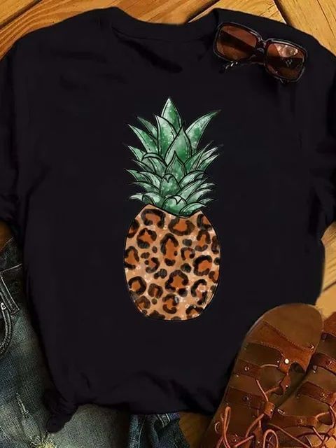 Dame T-shirt Mode Ananas Print Top