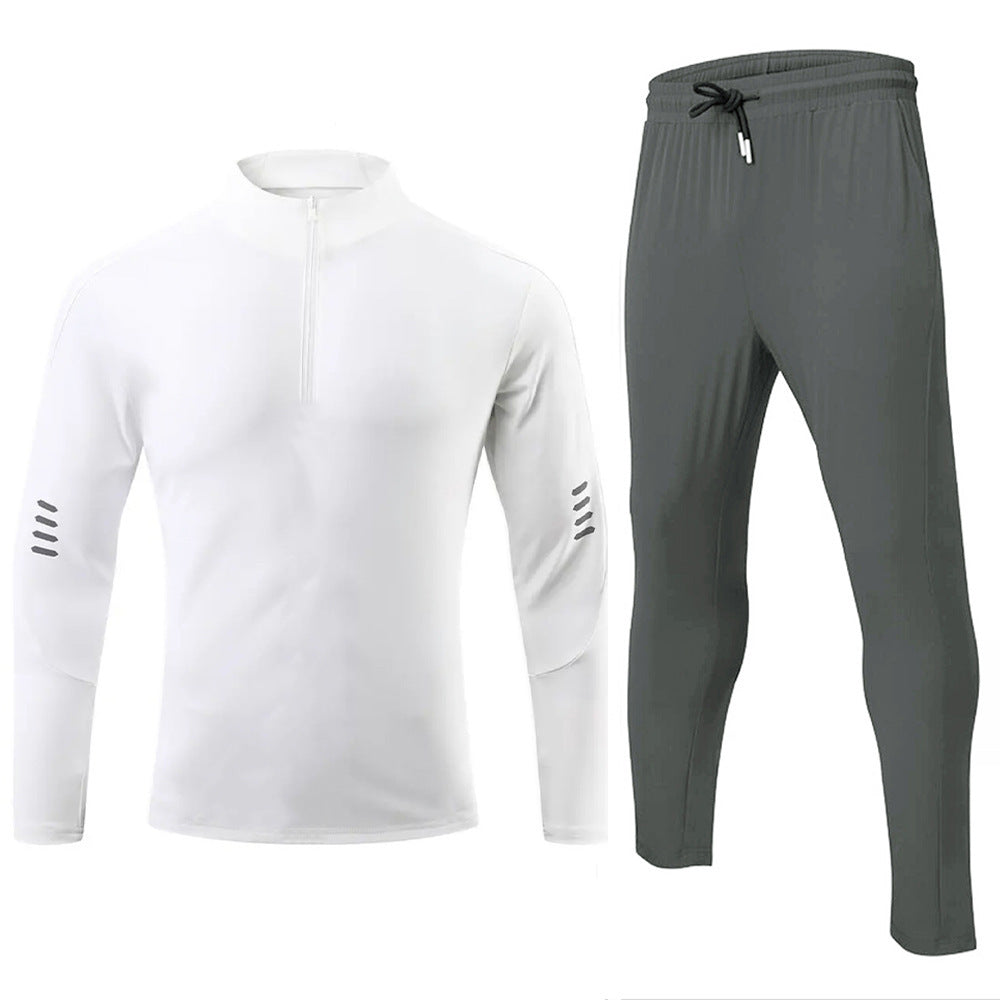 Sport Fintess Top med lange ærmer og lynlås Trousers Todelt Sæt til Mænd