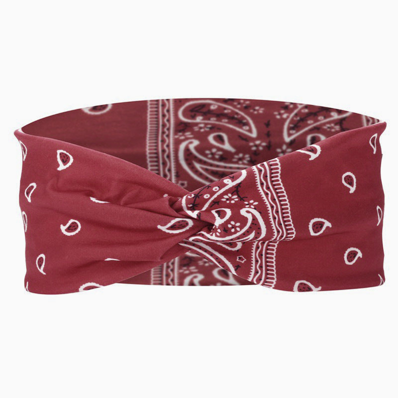 Printed Sports Headband Elastic Knotted Cross Hair Band Paisley Turban