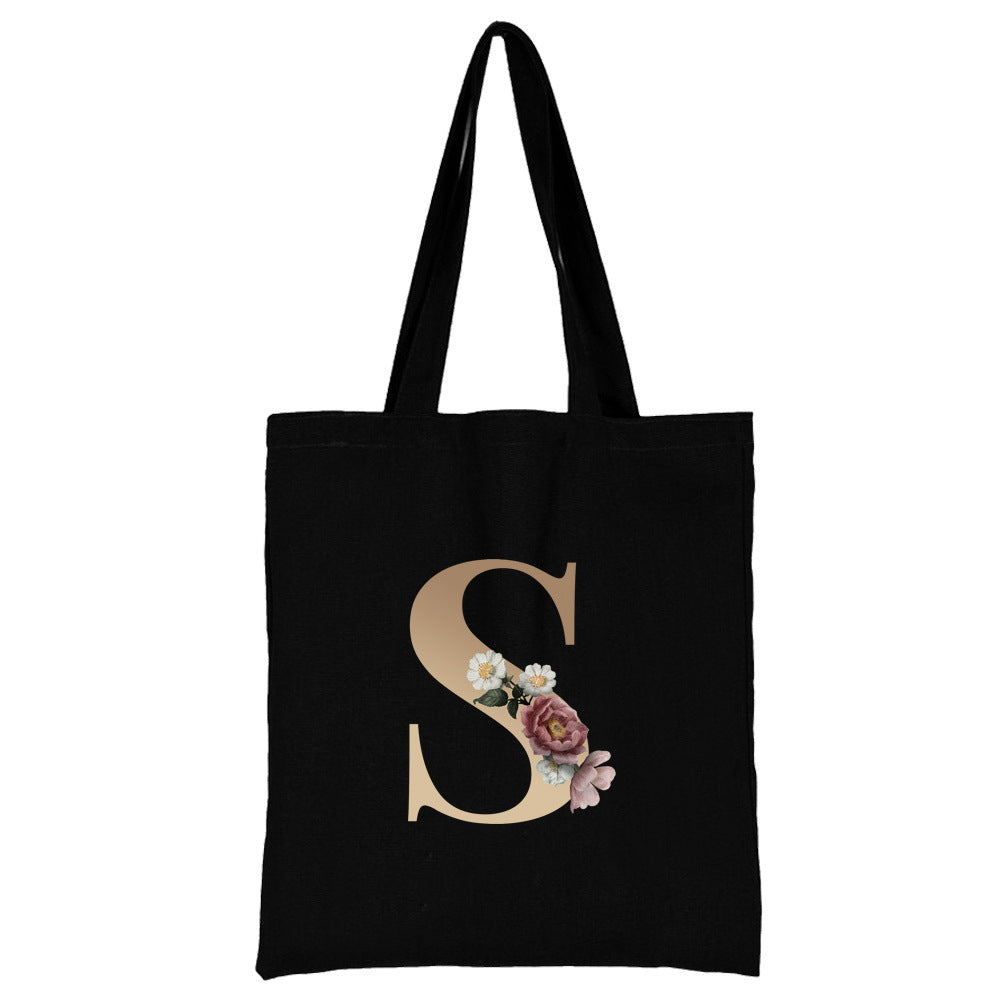 English Alphabet Flower Printed Canvas Bag