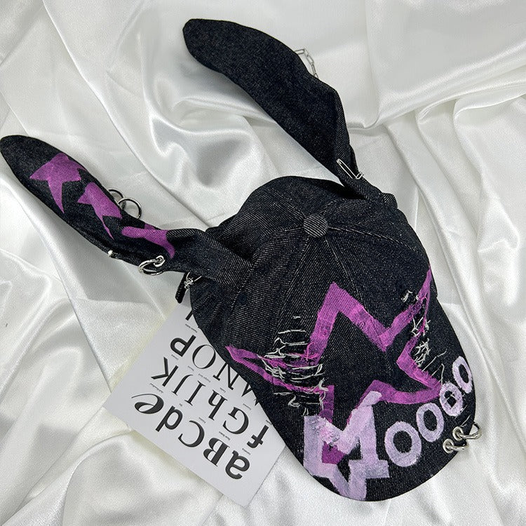 Special-interest Design Y2g American Graffiti Punk Denim med Hul Kanin