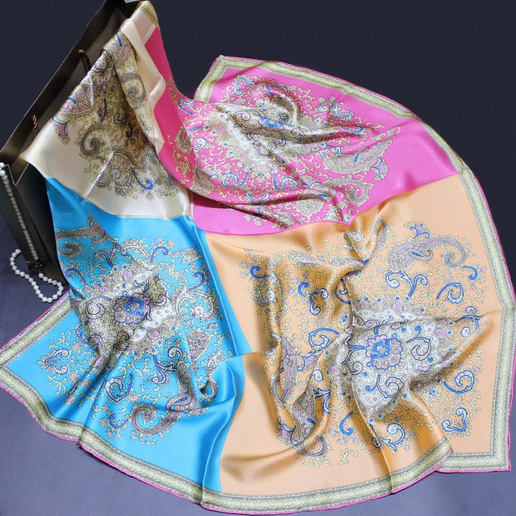Four Compartment Stitching Heavy Silk Big Square Scarf Shawl