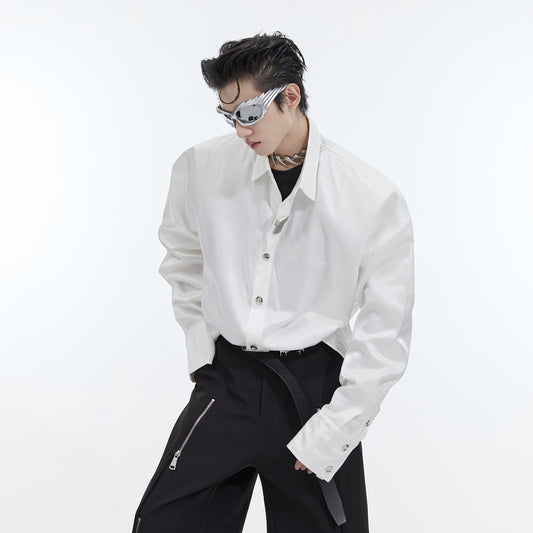 Padded Shoulder White Shirt Metal Embellished Loose High-grade Cardigan Jacket