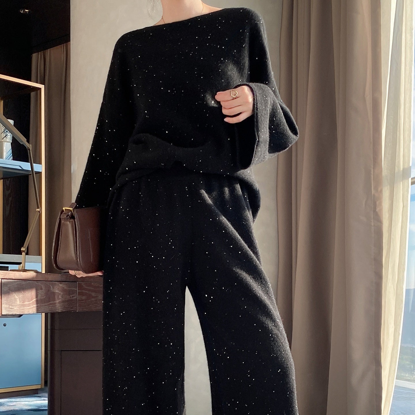 Dame Turtleneck Sweater Moderigtigt To-delt Sæt Med Tykke Bukser