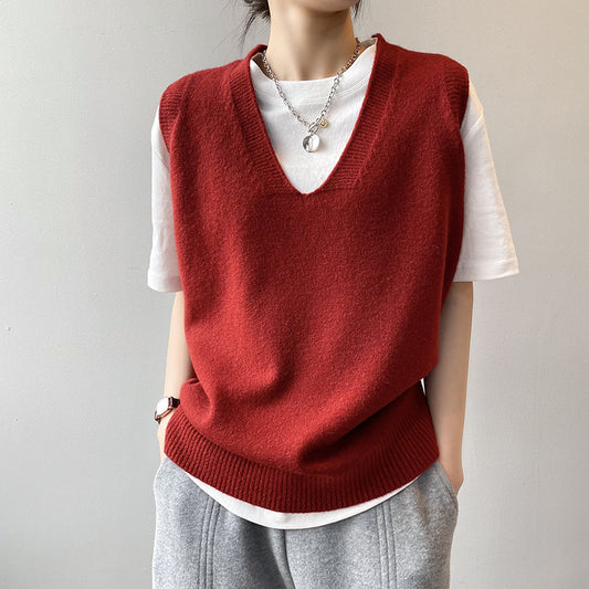 Preppy Style V-neck Loose And Idle Sleeveless Waistcoat BX045
