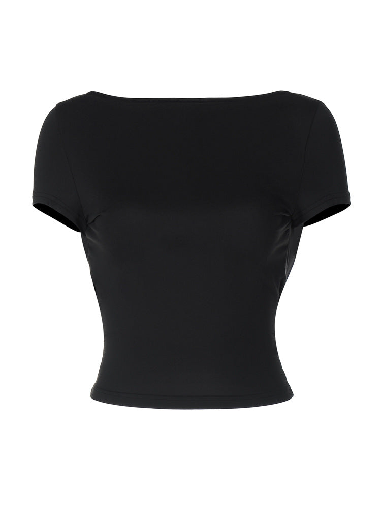 European And American Ins Style Hot Girl Sexy Big Backless Round Neck Short Sleeve