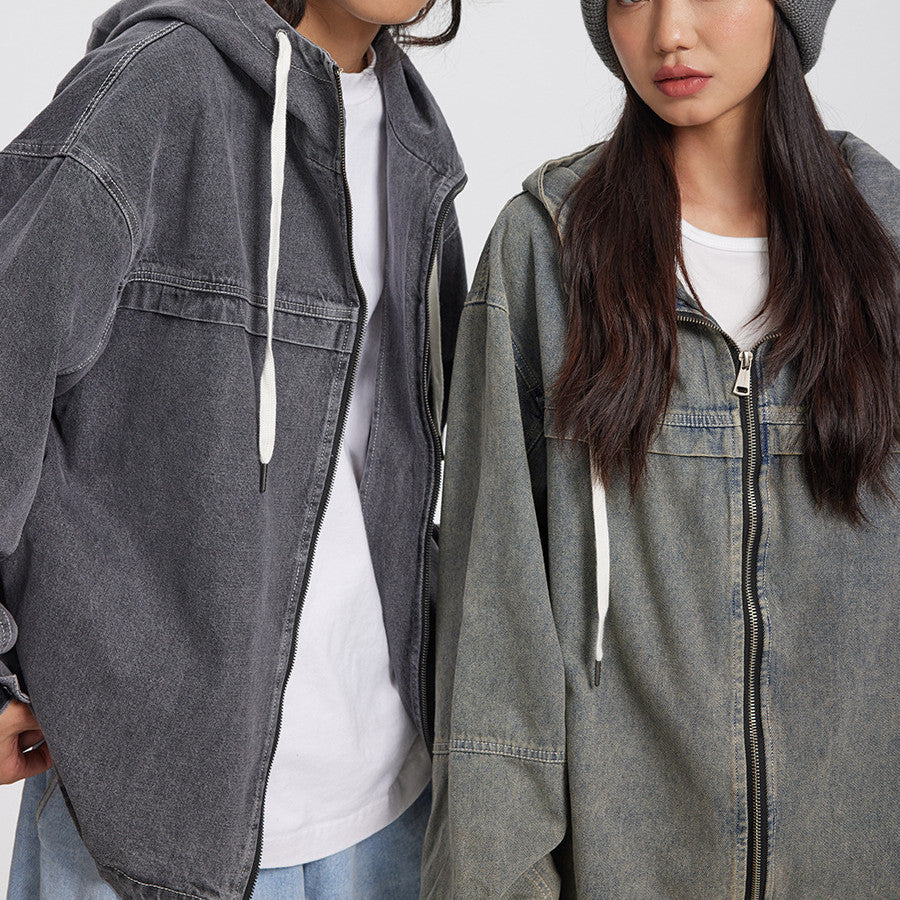Men's And Women's Fashion Retro Denim Hooded Jacket Top
