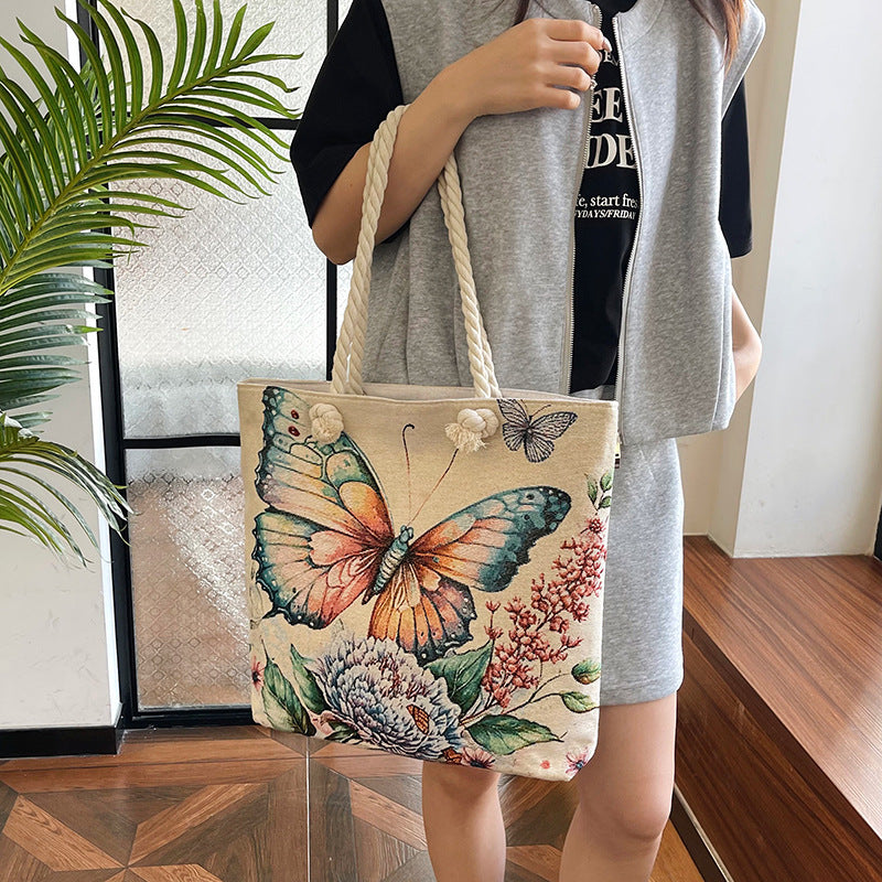 Double Sided Jacquard Embroidered Canvas Tote Bag