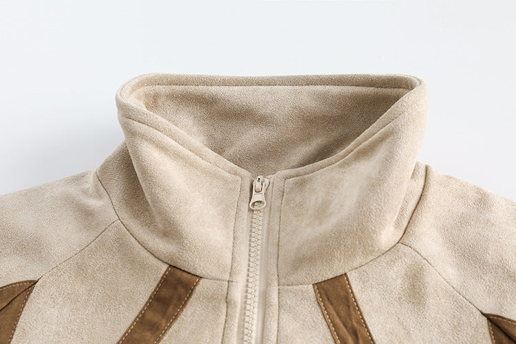 Stitching Suede Coat Men's Stand Collar