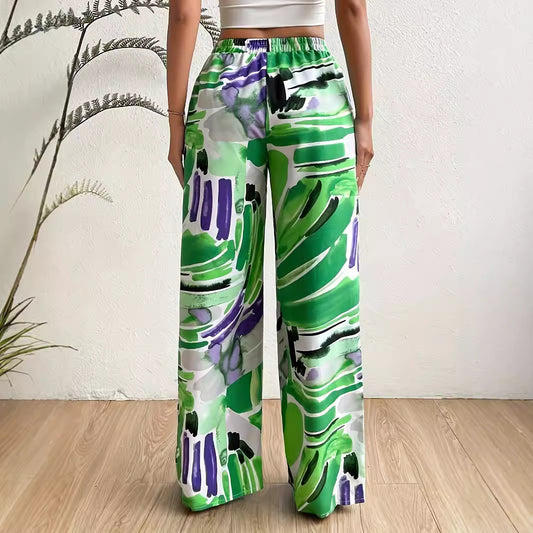 Women's Relaxed-fit Wide-leg Pants With Elastic Waist Soft Drape And A Luxurious High-end Vibe