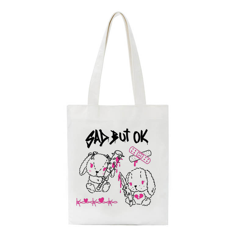 Printed Canvas One Shoulder Portable Shopping Bag