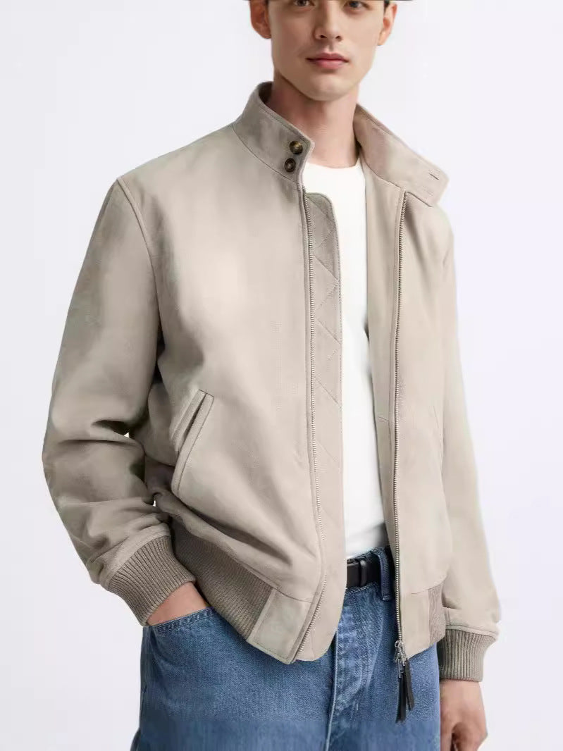 Suede Texture Stand-up Collar Jacket