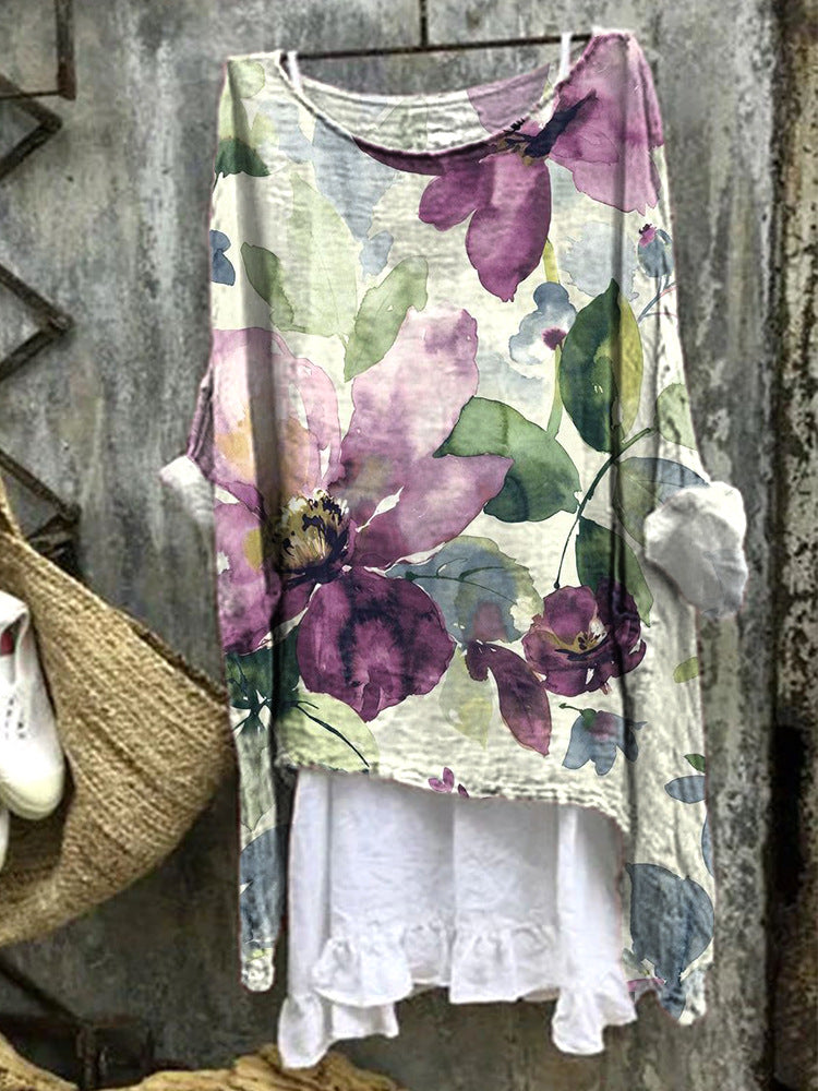 Womens Casual Long-sleeve Loose-fit Printed Top