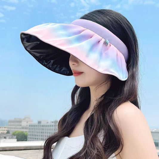 Dame Gradient Sort Gummi Stor Skygge Solskærm Shell Hat