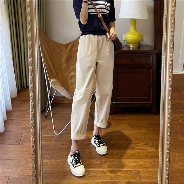 Spring And Autumn Super Soft Sanded Cotton Slimming Elastic Waist Loose Radish Pants