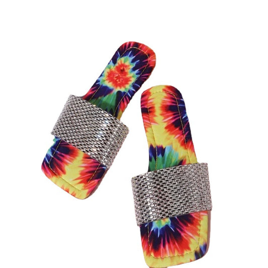 One-line Sandals And Slippers With Rhinestone Print Bottom