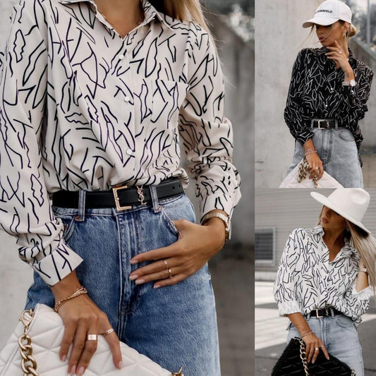 Womens Stylish Long-sleeve Printed Shirt