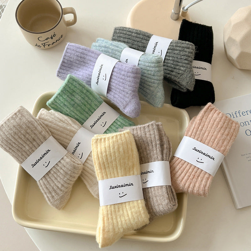 Womens Thickened Fleece-Lined Wool Mid-Calf Socks
