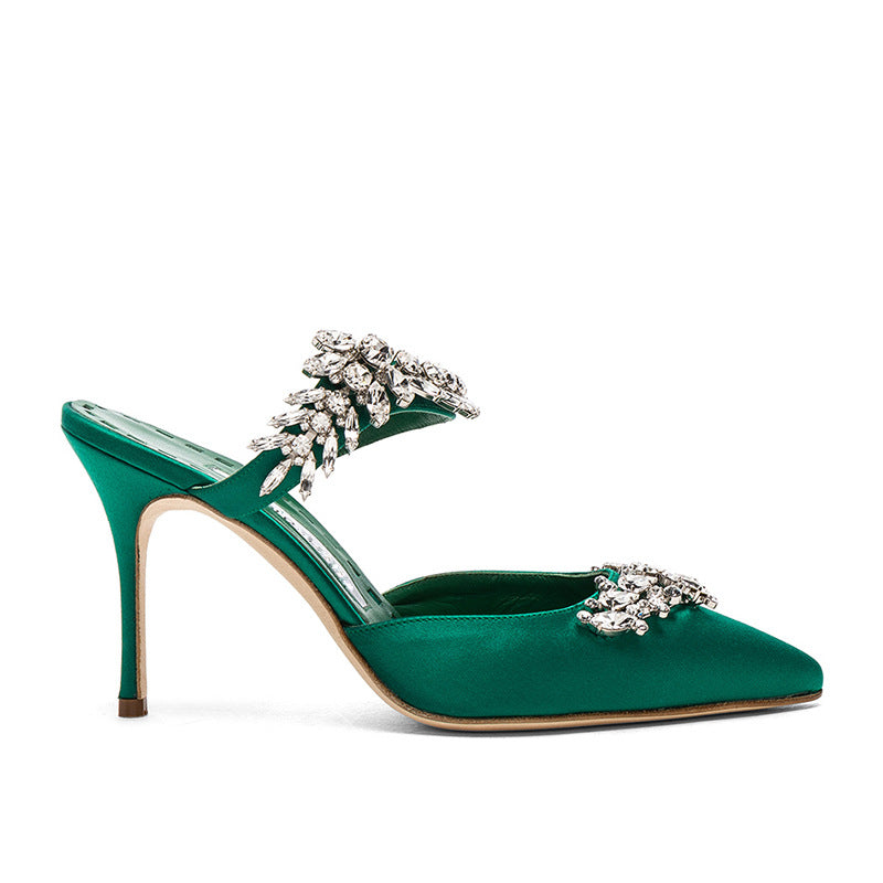 French Pointed Stiletto Rhinestone Semi-slip Heels