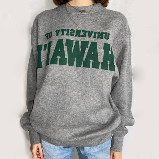 Autumn New American Retro Grey Letter Print Small Round Neck Sweater