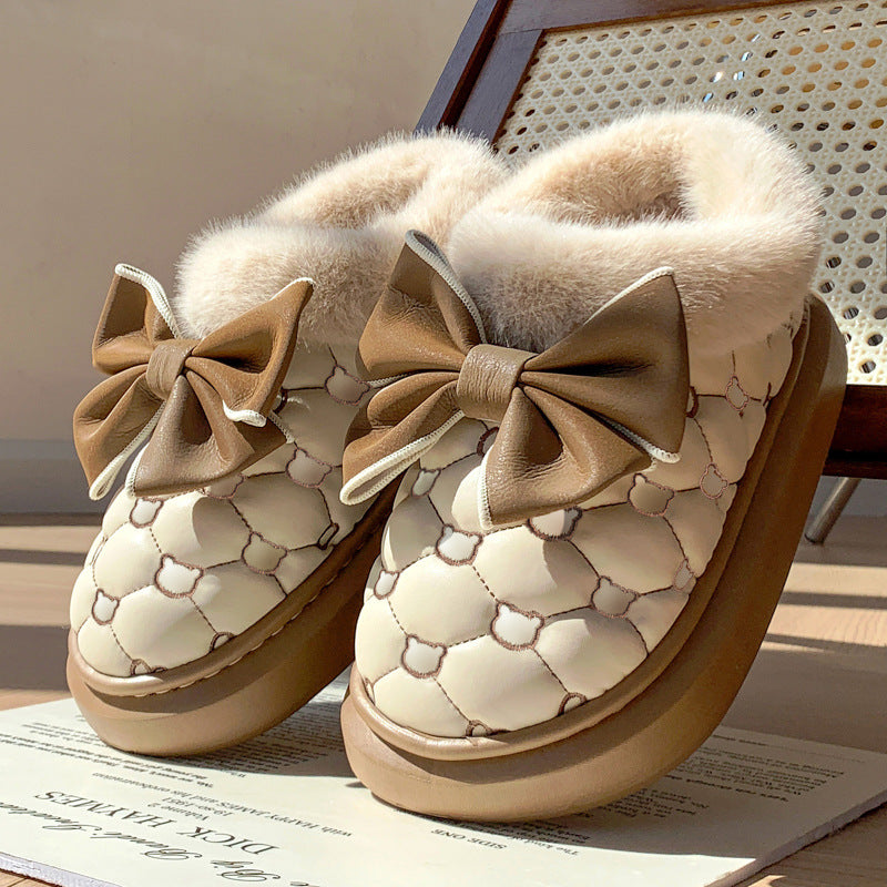 Good-looking Bow Waterproof Cotton Shoes Women's Bag Winter Match