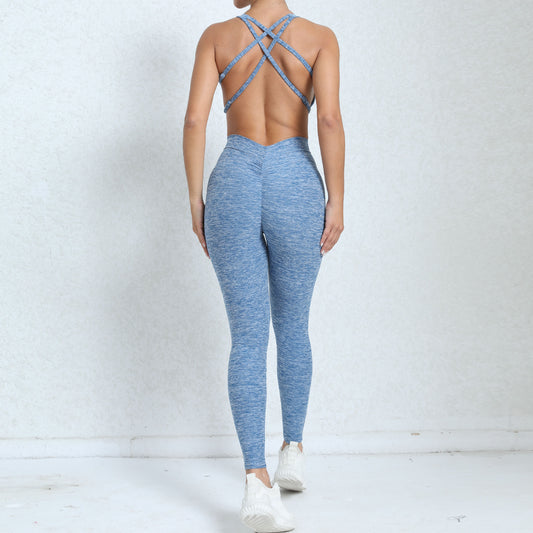 Dance Belly Contracting Peach Hip Sports Stretch Tight Jumpsuit