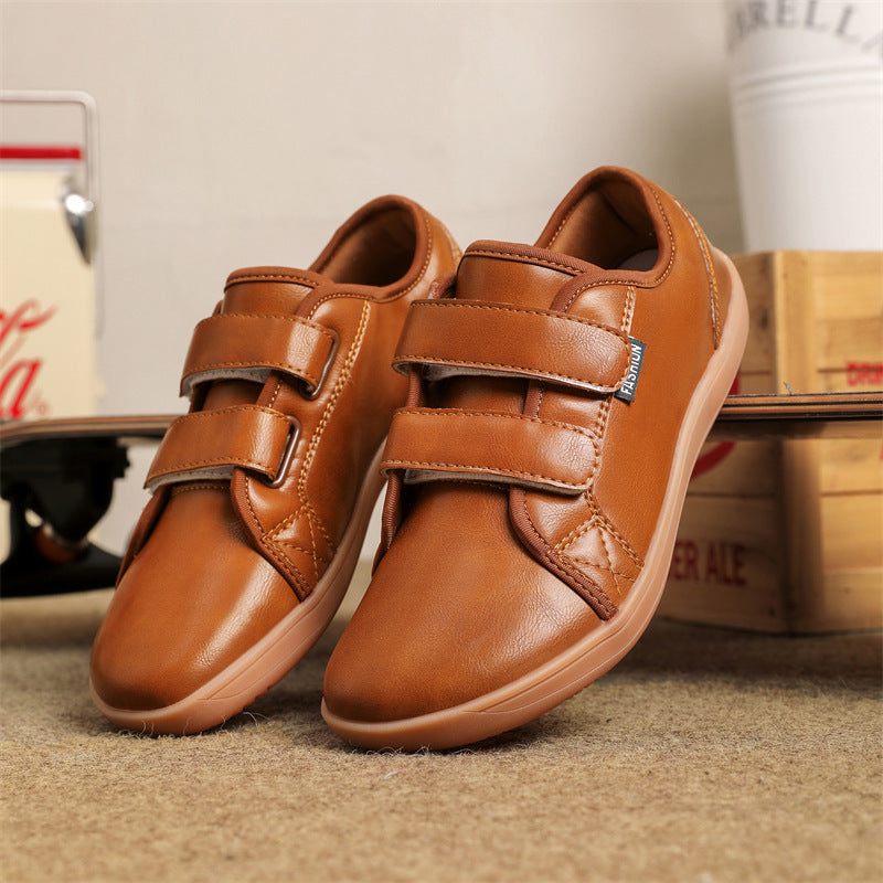 Men's And Women's Leather Wide Toe Plus Size Velcro Casual Shoes
