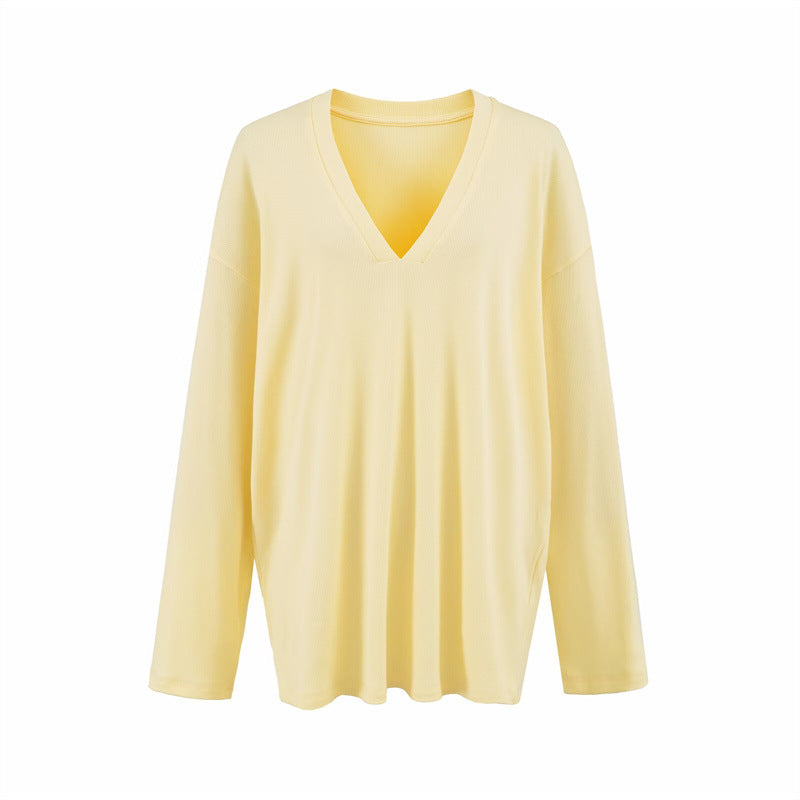 Versatile Old Money Style V-Neck Loose-Fit Long-Sleeve