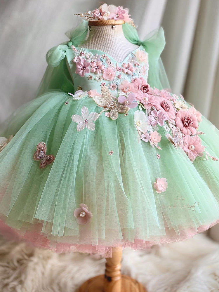 Children's Bow Mesh Bubble Skirt Dress