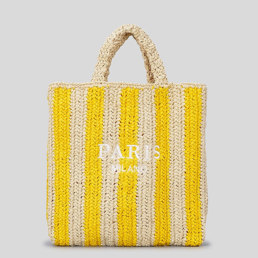 Striped Hand-woven Straw Bag Women's Embroidered Letters