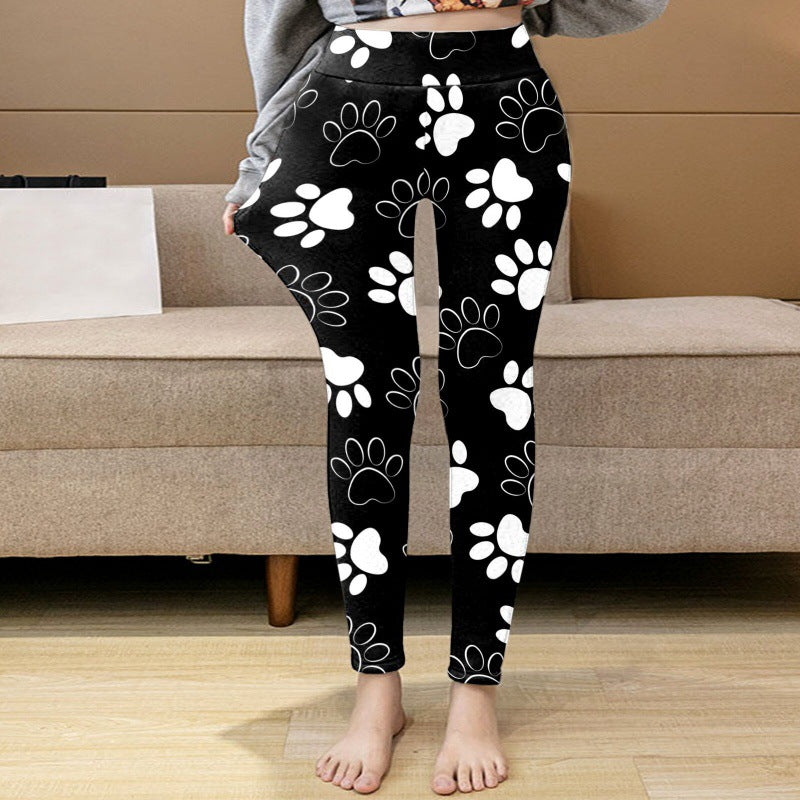 Women's Warm Printed Leggings With Plush Bottoming